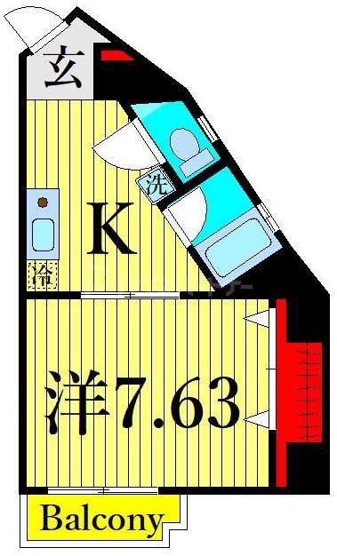 ブルービラ吉原(1K/4階)の間取り写真