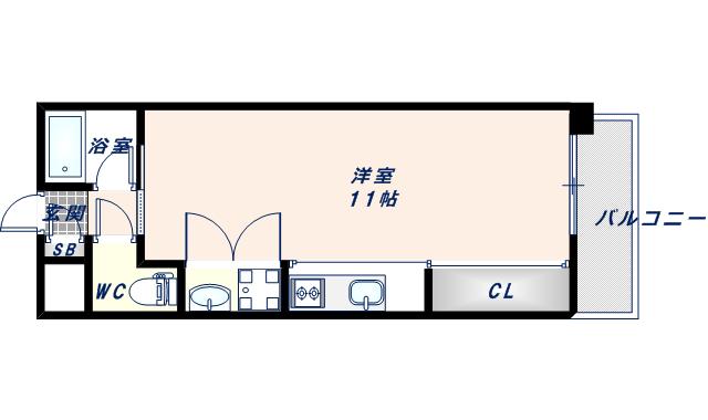 アリビオ北巽(ワンルーム/2階)の間取り写真
