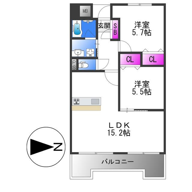 メゾンリリアール貮番館(2LDK/2階)の間取り写真