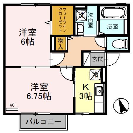 ラ・フォンティーヌ(2K/2階)の間取り写真