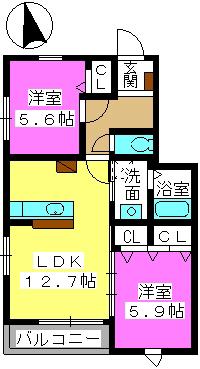 コスモS南庄(2LDK/2階)の間取り写真