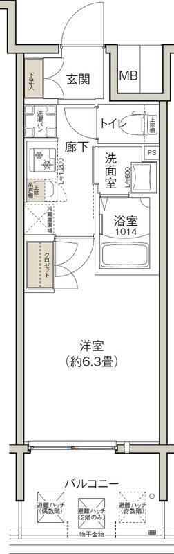 クレストコート靱公園(1K/14階)の間取り写真
