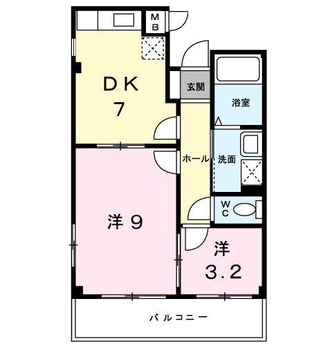 メゾンピュア(2DK/2階)の間取り写真