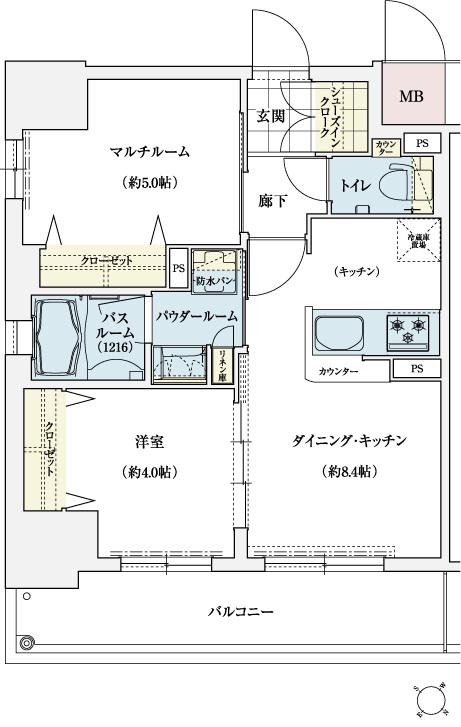 エステムコート神戸ハーバーランド前Vアクア(2DK/3階)の間取り写真