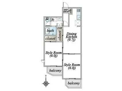 サンモールハイツ(2DK/1階)の間取り写真