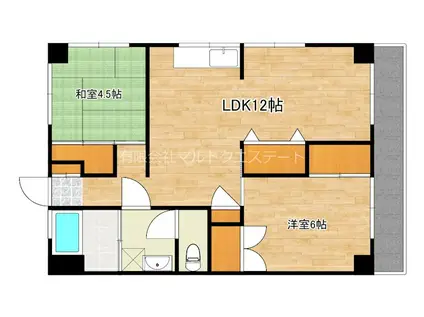 南峰ハイツ田上(2LDK/3階)の間取り写真