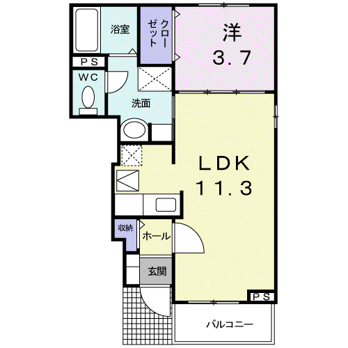 KM.2113(1LDK/1階)の間取り写真