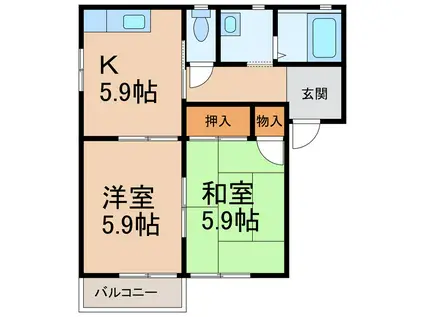 ＪＲ阪和線 紀伊駅 徒歩53分 2階建 築27年(2K/2階)の間取り写真