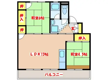 フォレストタウン川内2号棟(2LDK/4階)の間取り写真