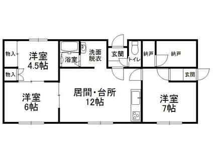 北欧ハイツ(3LDK/1階)の間取り写真