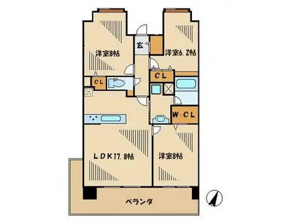 ロイヤルパークス若葉台(3LDK/9階)の間取り写真