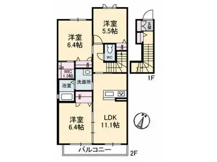 シャーメゾン・みどり野E棟(3LDK/2階)の間取り写真