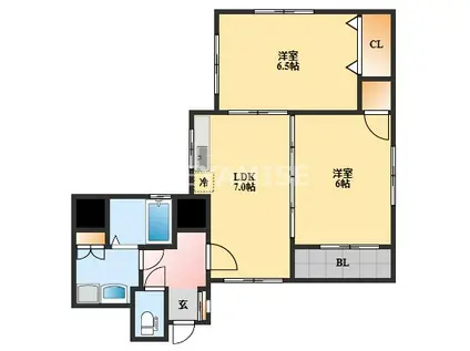 ブランディール鮫島(2DK/5階)の間取り写真