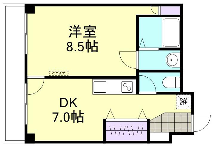 アルカディア倉敷(1DK/2階)の間取り写真