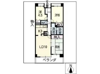 地下鉄名城線 八事日赤駅 徒歩6分 7階建 築38年(3LDK/7階)の間取り写真