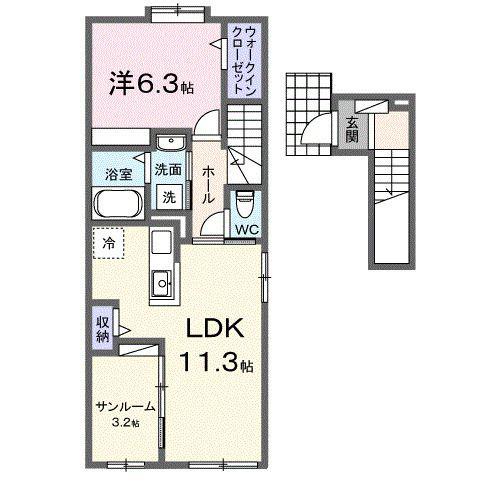 ガジュマル(1LDK/2階)の間取り写真