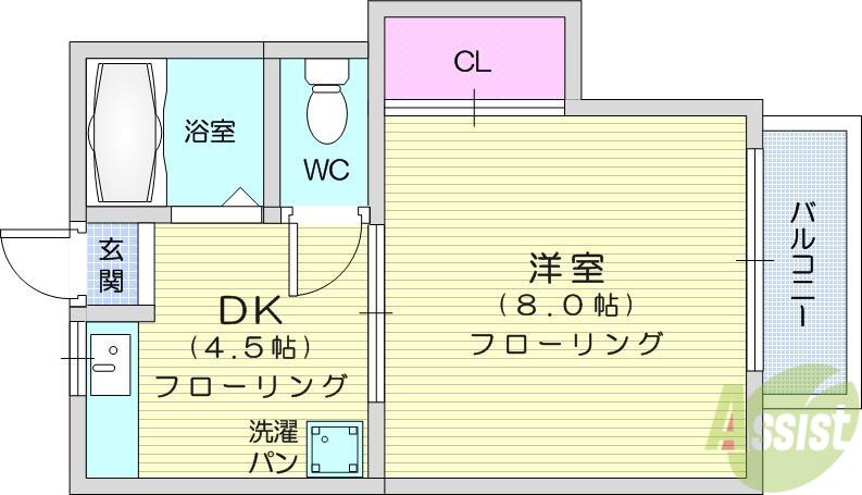 弓の町ハイツA棟(1K/2階)の間取り写真