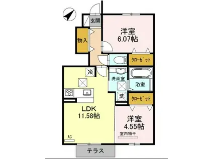 RAFFINE BIWA(2LDK/1階)の間取り写真