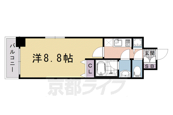 ベラジオ五条堀川II(1K/3階)の間取り写真