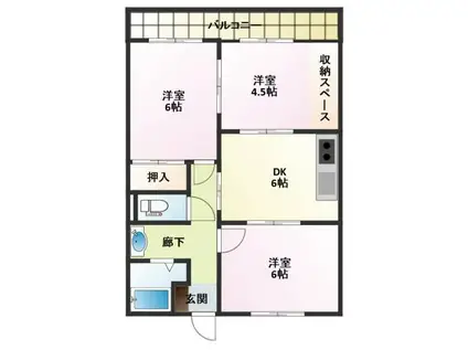 ハートフルマンションA棟(3DK/4階)の間取り写真