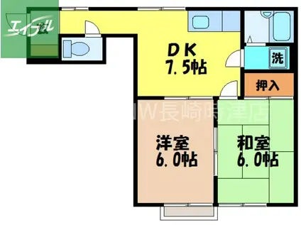 ハイネス村嶋(2DK/2階)の間取り写真