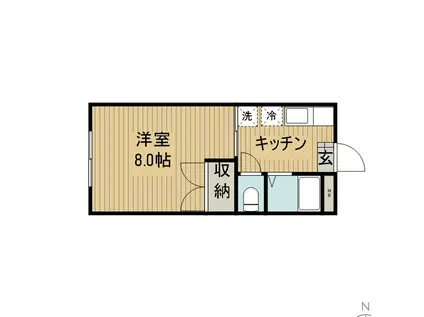 オークヒルズIII(1K/1階)の間取り写真