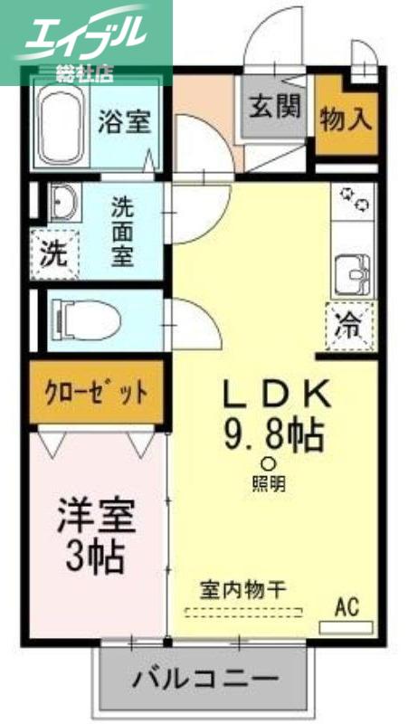 プランタン ブルックB棟(1LDK/2階)の間取り写真
