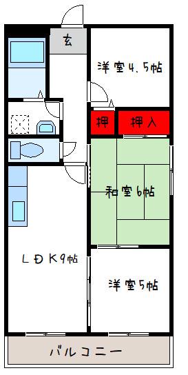 カーサフィオーレ弐番館(3DK/4階)の間取り写真