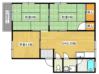 グリーンフラッツ(2LDK/2階)の間取り写真