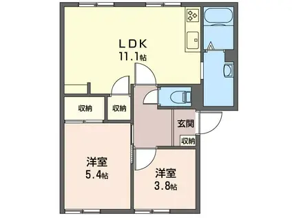 ハイツチェリー(2LDK/1階)の間取り写真