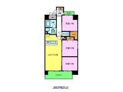 シュワーブ三国ヶ丘(3LDK/9階)の間取り写真