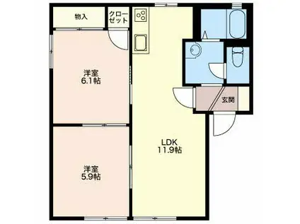 メルベール西富田(2LDK/1階)の間取り写真