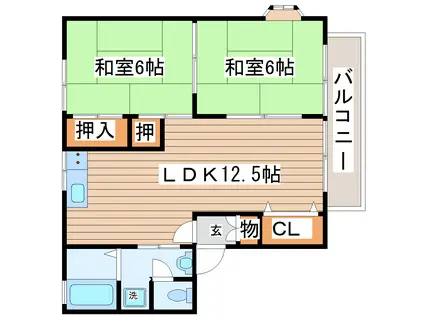 ラ・ヴィル杜(2LDK/2階)の間取り写真