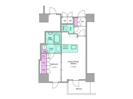 レジディアタワー目黒不動前(1LDK/18階)の間取り写真