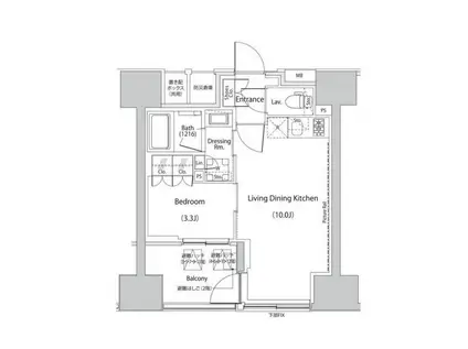 ザ・パークハビオ人形町レジデンス(1LDK/7階)の間取り写真