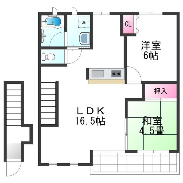 アンシャンテシェソワ(2LDK/2階)の間取り写真