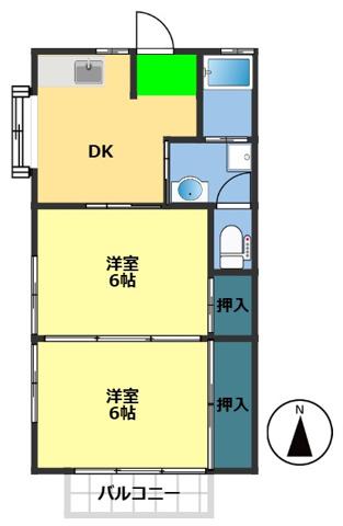 白樺ハイツ(2K/2階)の間取り写真