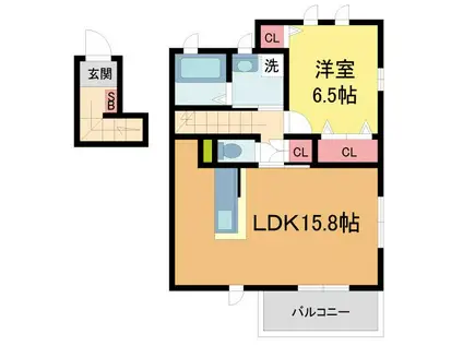 テラス・ドゥ・グリュI棟(1LDK/2階)の間取り写真