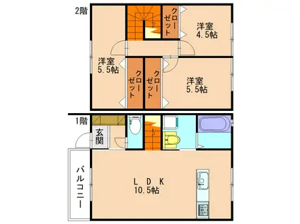 ソシオス赤間(3LDK/1階)の間取り写真