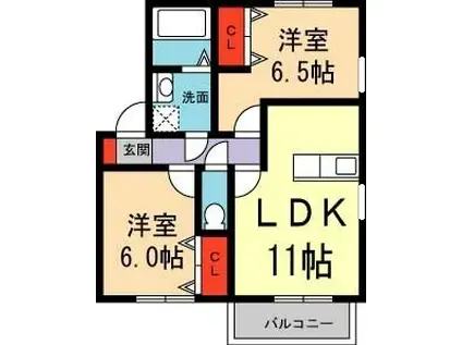 グランボヌール花屋敷(2LDK/1階)の間取り写真