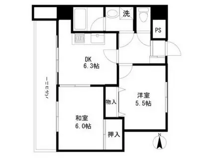 ドメス横浜南(2DK/9階)の間取り写真