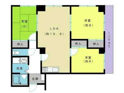 ハイネス山下(3LDK/2階)の間取り写真