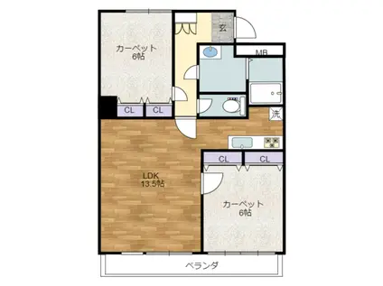 シャローム上野毛(2LDK/2階)の間取り写真