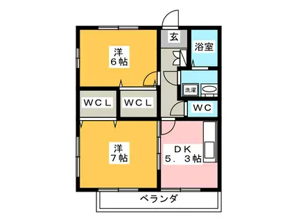 ハピネススズキII(2DK/2階)の間取り写真