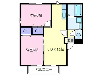 ソレイユA棟(2LDK/2階)の間取り写真