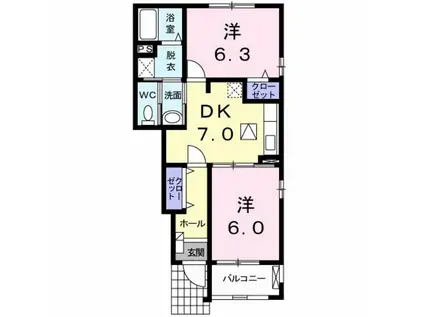 ペアセロベE(2DK/1階)の間取り写真