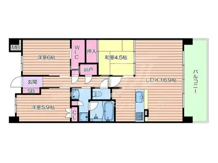 ブリリアシティ千里丘C棟(3LDK/2階)の間取り写真
