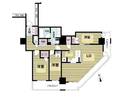 阿波座ライズタワーズフラッグ46(3LDK/24階)の間取り写真