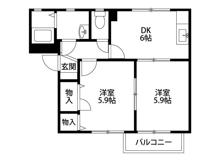 ＪＲ越後線 新潟大学前駅 徒歩18分 2階建 築24年(2DK/2階)の間取り写真