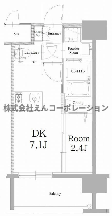 エンクレスト天神LINK(1DK/4階)の間取り写真
